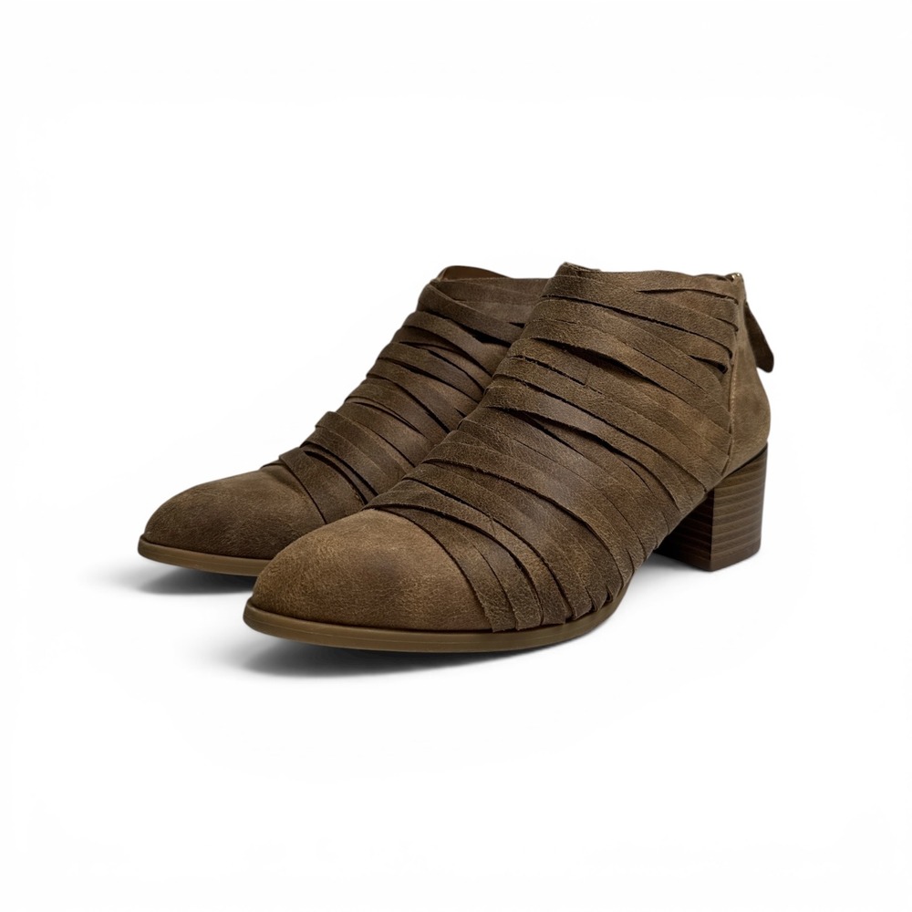Fergalicious by Fergie Taupe Pointed Toe Ankle Booties Women's 7.5‎ Block Heel